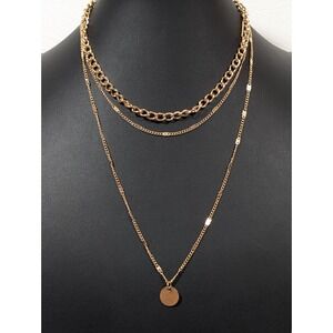 Gold Tone Layered Disc‎ Charm Necklace Boho Minimalist Retro 17"